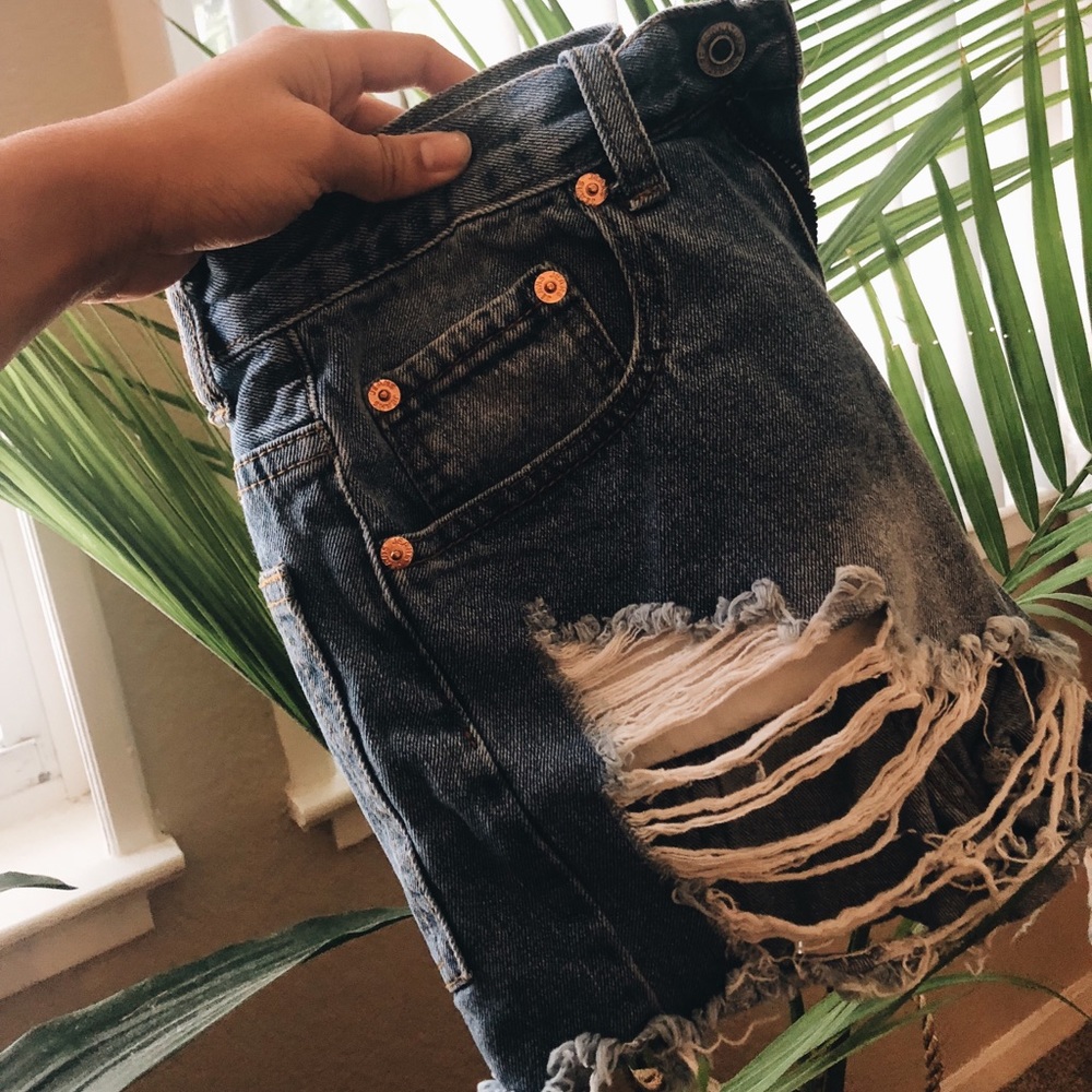 Tobi Dark Blue Ripped High Waisted Shorts